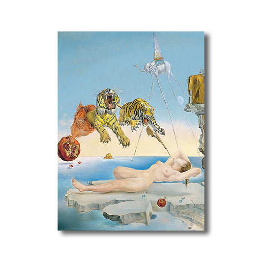 Salvador Dali Tigers Painting Surrealism Textured Living Room Wall Art Decor in Blue Clearhalo 'Art Gallery' 'Canvas Art' 'Traditional' Arts' 1689873