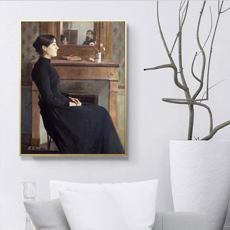 Traditional Style Canvas Pastel Color Girl and Fireplace Painting, Multiple Sizes Clearhalo 'Art Gallery' 'Canvas Art' 'Traditional' Arts' 1689912