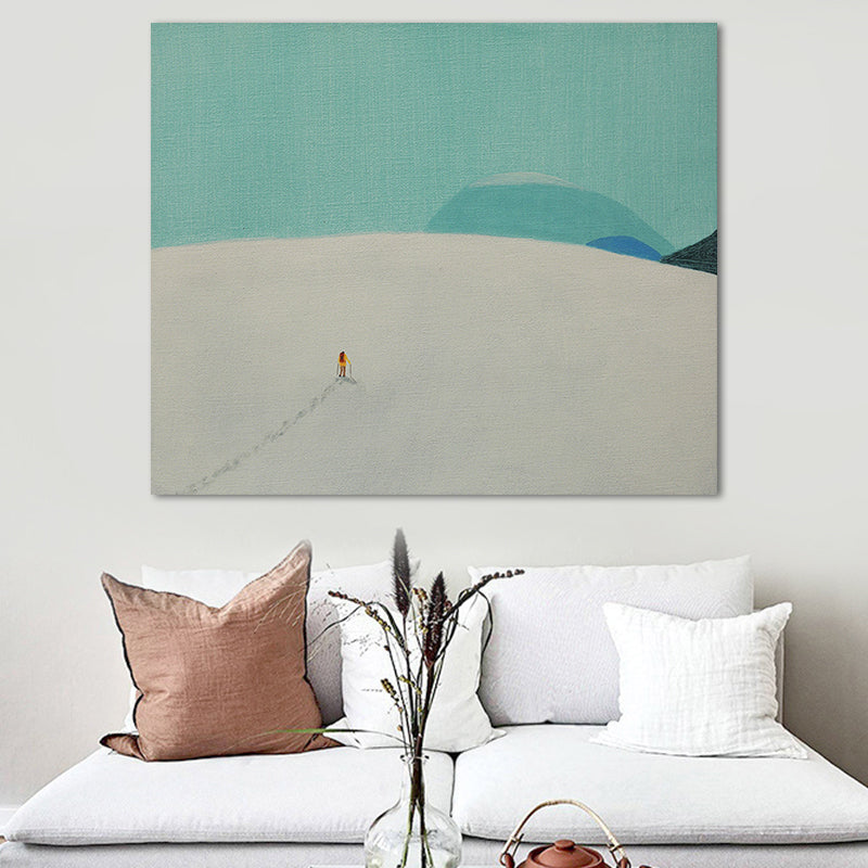 Light Color Hiking Painting Textured Minimalism Style Boys Bedroom Wall Art Print Green Clearhalo 'Art Gallery' 'Canvas Art' 'Contemporary Art Gallery' 'Contemporary Art' 'Minimalism' 'Minimalist Art Gallery' 'Scandinavian' Arts' 1689946