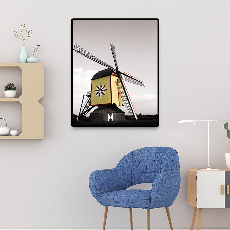 Contemporary Windmill Canvas Wall Art Bright Color Textured Wall Decor for Bedroom Yellow Clearhalo 'Art Gallery' 'Canvas Art' 'Contemporary Art Gallery' 'Modern' Arts' 1689957