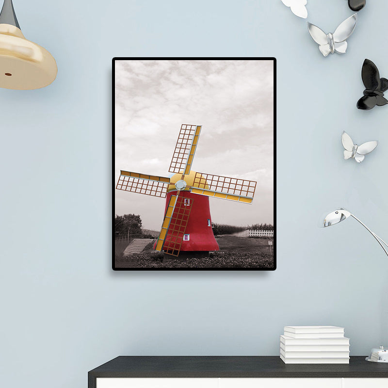 Contemporary Windmill Canvas Wall Art Bright Color Textured Wall Decor for Bedroom Red Clearhalo 'Art Gallery' 'Canvas Art' 'Contemporary Art Gallery' 'Modern' Arts' 1689964