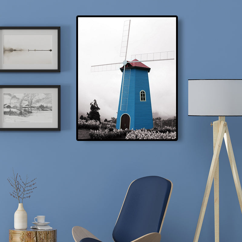 Contemporary Windmill Canvas Wall Art Bright Color Textured Wall Decor for Bedroom Blue Clearhalo 'Art Gallery' 'Canvas Art' 'Contemporary Art Gallery' 'Modern' Arts' 1689968