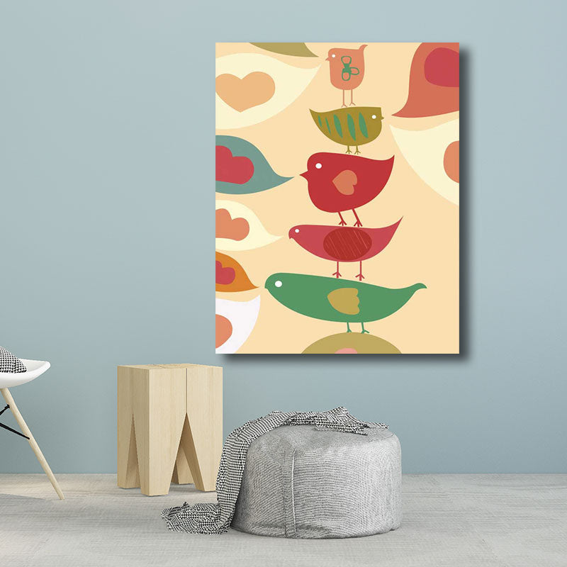 Minimalism for Kids Wrapped Canvas Birds Multicolored Wall Art Decor, Multiple Sizes Red Clearhalo 'Art Gallery' 'Canvas Art' 'Kids' Arts' 1689986