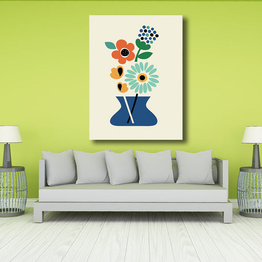 Modern Flowers in Vase Wall Decor Blue Plant Canvas Prints, Multiple Size Options Blue Clearhalo 'Art Gallery' 'Canvas Art' 'Kids' Arts' 1689994