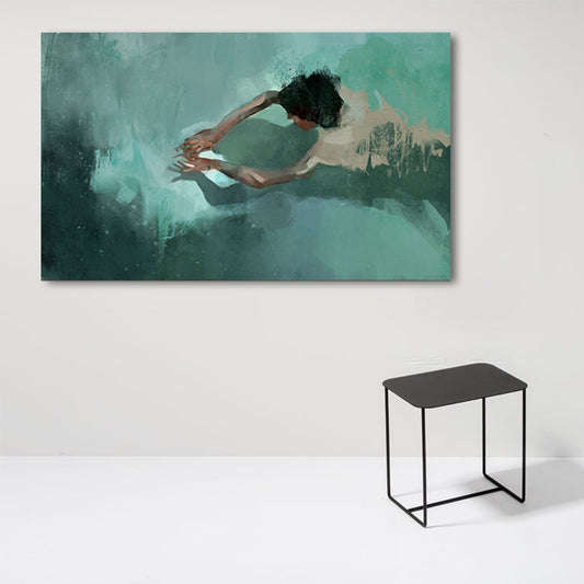 Green Pool and Swimmer Canvas Textured Surface Modern Living Room Wall Art Green Clearhalo 'Art Gallery' 'Canvas Art' 'Contemporary Art Gallery' 'Modern' Arts' 1690001