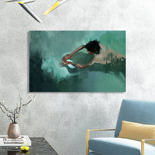 Green Pool and Swimmer Canvas Textured Surface Modern Living Room Wall Art Clearhalo 'Art Gallery' 'Canvas Art' 'Contemporary Art Gallery' 'Modern' Arts' 1690003