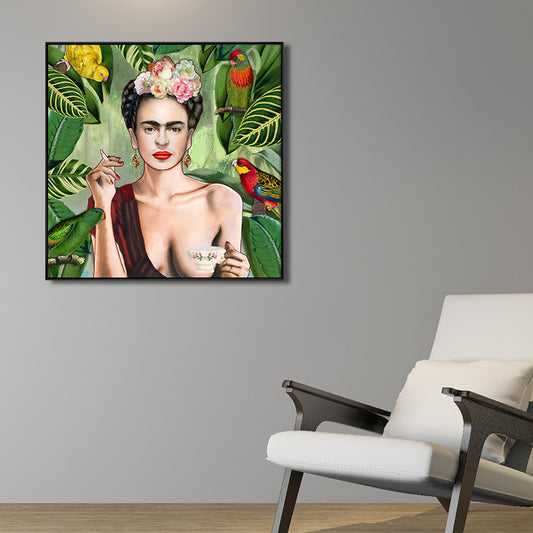 Bohemian Canvas Art in Green Frida Kahlo Self-Portrait Painting for House Interior Clearhalo 'Arts' 'Canvas Art' 1690010