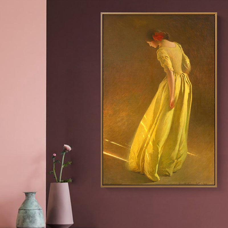 Girl in Yellow Dress Art Print Textured Surface Vintage Style Living Room Wall Decor Yellow Clearhalo 'Arts' 'Canvas Art' 1690015