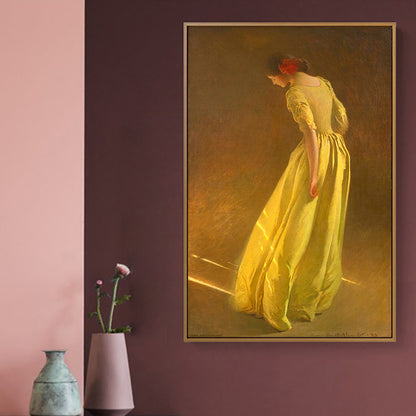 Girl in Yellow Dress Art Print Textured Surface Vintage Style Living Room Wall Decor Yellow Clearhalo 'Arts' 'Canvas Art' 1690015