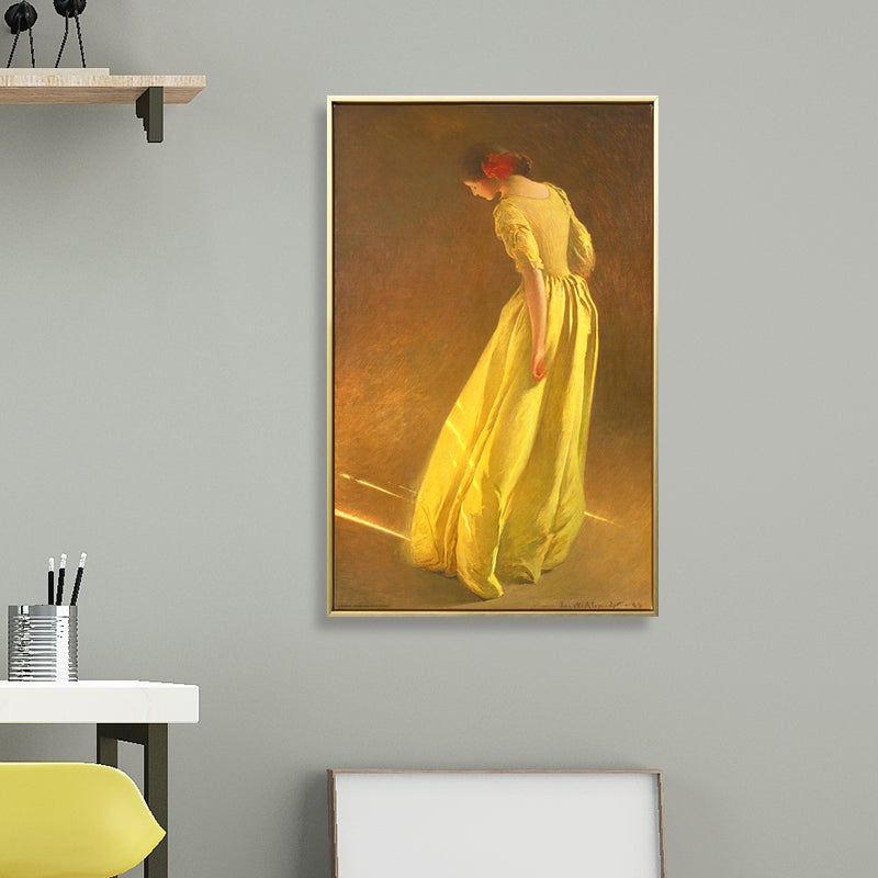 Girl in Yellow Dress Art Print Textured Surface Vintage Style Living Room Wall Decor Clearhalo 'Arts' 'Canvas Art' 1690016