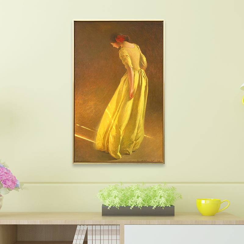 Girl in Yellow Dress Art Print Textured Surface Vintage Style Living Room Wall Decor Clearhalo 'Arts' 'Canvas Art' 1690017