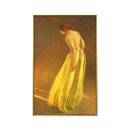Girl in Yellow Dress Art Print Textured Surface Vintage Style Living Room Wall Decor Clearhalo 'Arts' 'Canvas Art' 1690018