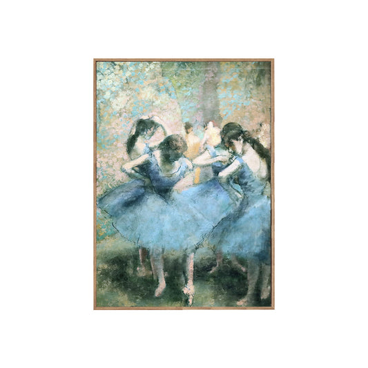 Blue Degas Ballet Dancers Painting Textured Vintage Sitting Room Canvas Wall Art Clearhalo 'Arts' 'Canvas Art' 1690032