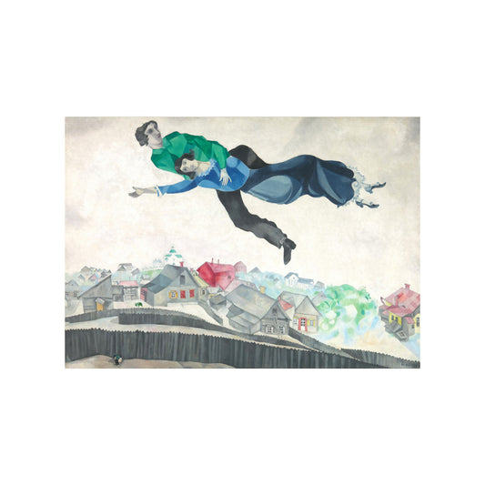 Lovers in the Sky Painting for Bedroom Marc Chagall Wall Art Decor in Blue, Textured Clearhalo 'Art Gallery' 'Canvas Art' 'Kids' Arts' 1690061
