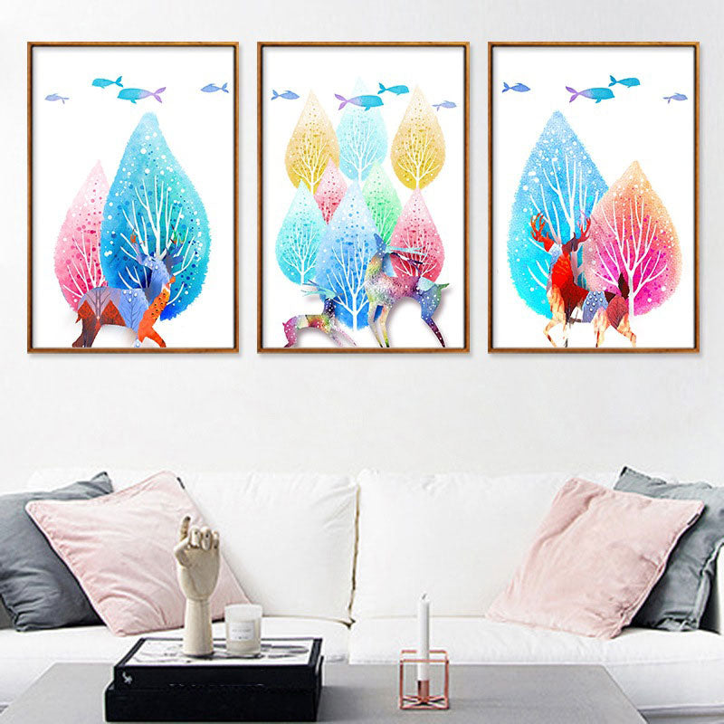 Canvas Home Wall Decor Modernist Elk and Tree Art Print in Blue, Multiple Size Available Blue Design 1 Clearhalo 'Art Gallery' 'Canvas Art' 'Kids' Arts' 1690065