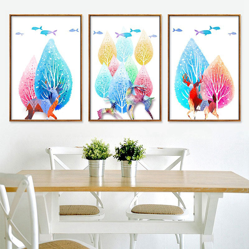 Canvas Home Wall Decor Modernist Elk and Tree Art Print in Blue, Multiple Size Available Clearhalo 'Art Gallery' 'Canvas Art' 'Kids' Arts' 1690066
