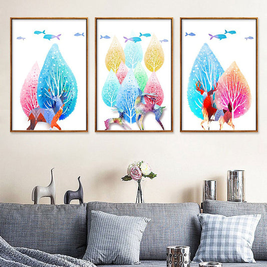 Canvas Home Wall Decor Modernist Elk and Tree Art Print in Blue, Multiple Size Available Blue Design 3 Clearhalo 'Art Gallery' 'Canvas Art' 'Kids' Arts' 1690076