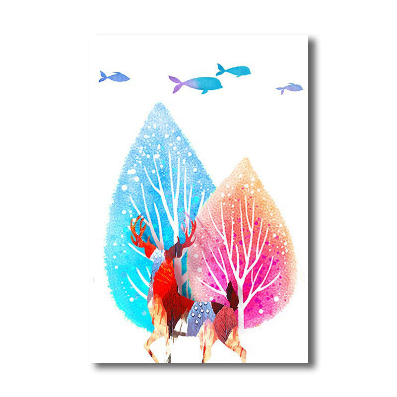 Canvas Home Wall Decor Modernist Elk and Tree Art Print in Blue, Multiple Size Available Clearhalo 'Art Gallery' 'Canvas Art' 'Kids' Arts' 1690079