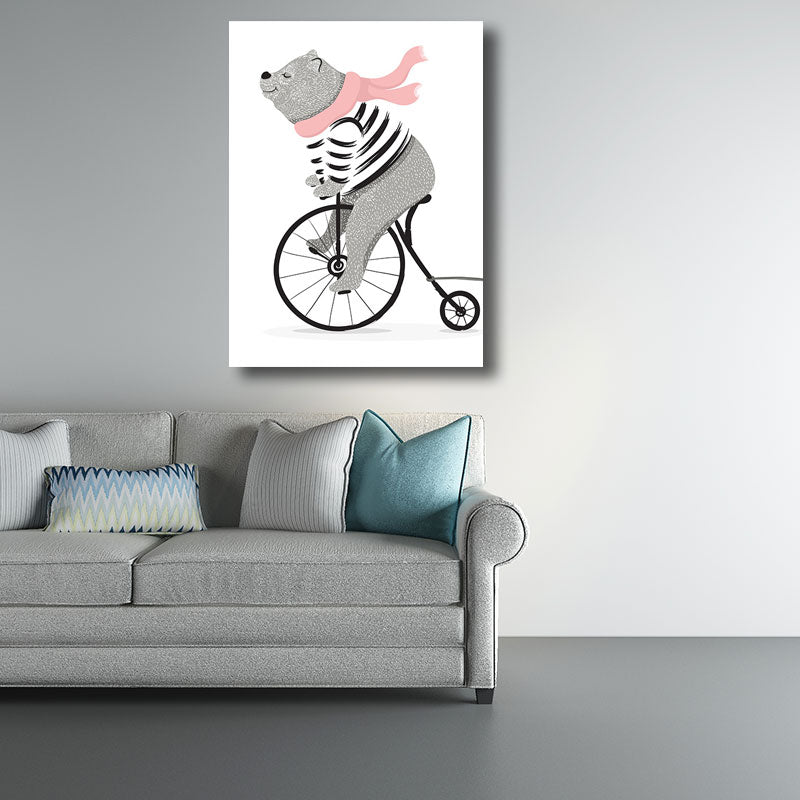 White Bear and Girl Canvas Art Decorative Cartoon for Playroom Painting, Multiple Sizes Clearhalo 'Art Gallery' 'Canvas Art' 'Kids' Arts' 1690089