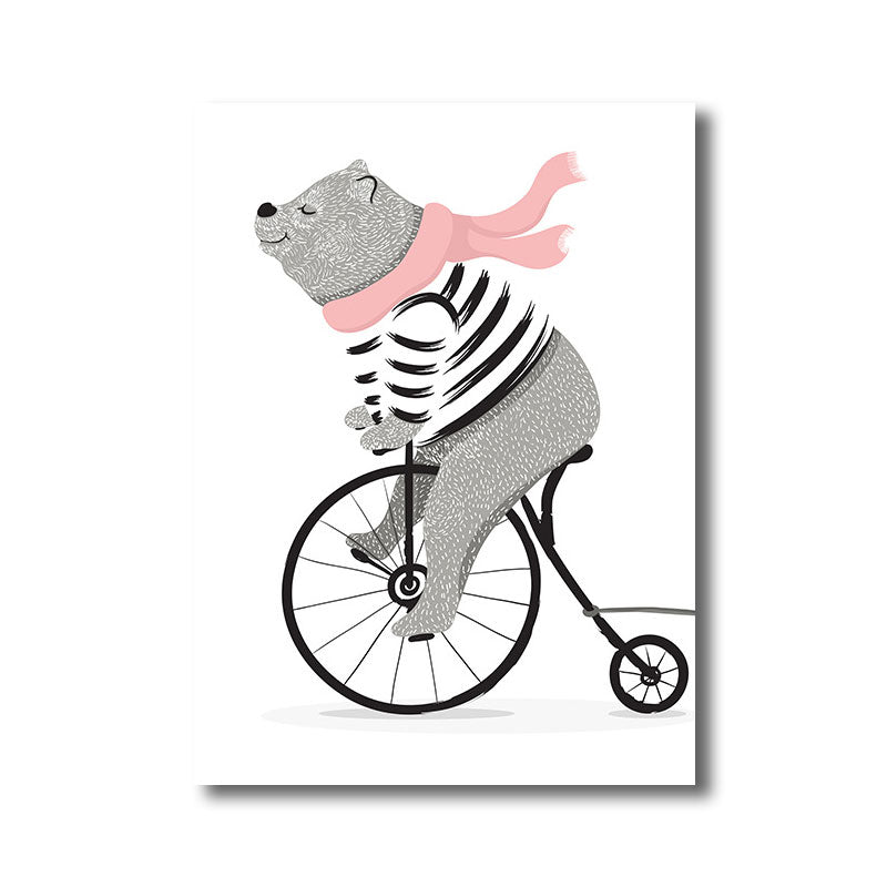 White Bear and Girl Canvas Art Decorative Cartoon for Playroom Painting, Multiple Sizes Clearhalo 'Art Gallery' 'Canvas Art' 'Kids' Arts' 1690090