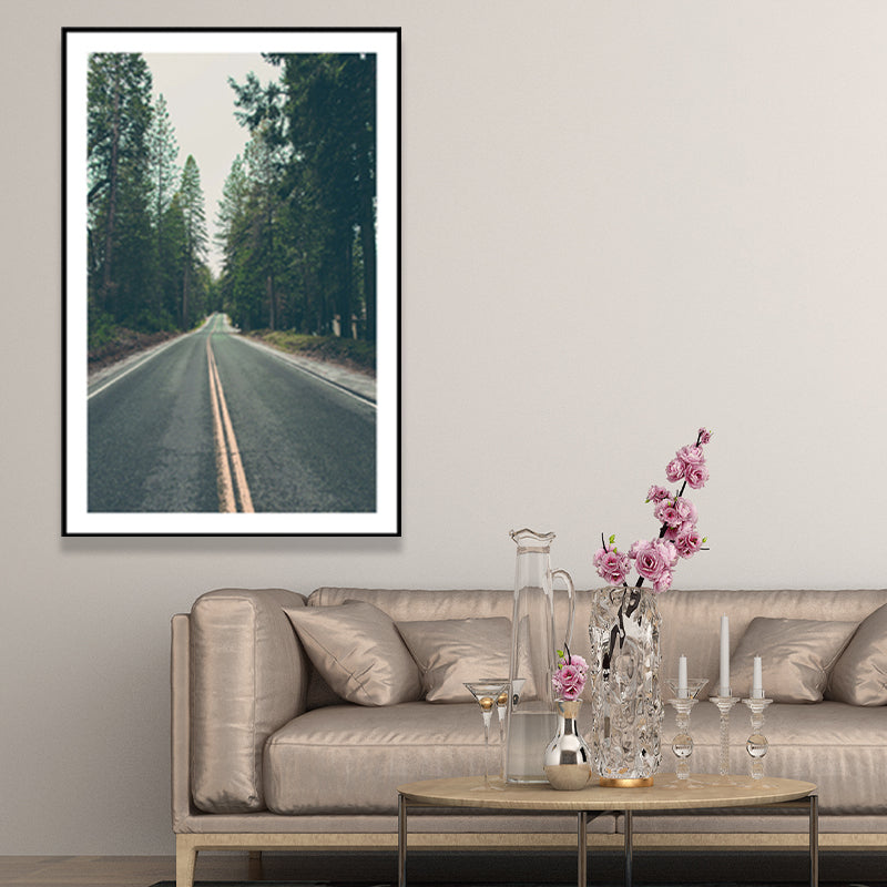 Modern Highway in Forest Canvas for Parlor Wall Art Decor in Green, Multiple Size Available Clearhalo 'Art Gallery' 'Canvas Art' 'Contemporary Art Gallery' 'Modern' Arts' 1690126