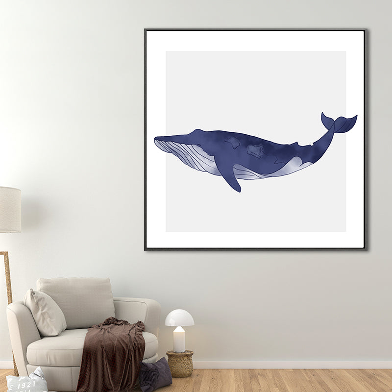 Watercolor Painting Coastal Style Canvas Great Whale in Soft Color, Multiple Sizes Blue Clearhalo 'Art Gallery' 'Canvas Art' 'Coastal Art Gallery' 'Nautical' Arts' 1690160