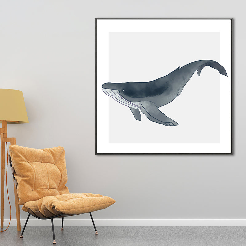 Watercolor Painting Coastal Style Canvas Great Whale in Soft Color, Multiple Sizes Grey Clearhalo 'Art Gallery' 'Canvas Art' 'Coastal Art Gallery' 'Nautical' Arts' 1690164