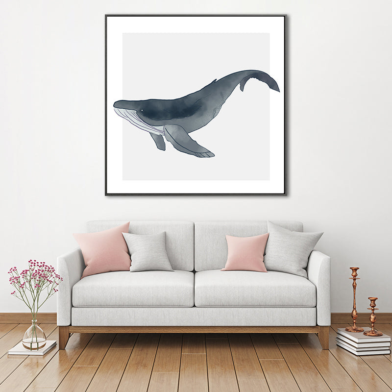 Watercolor Painting Coastal Style Canvas Great Whale in Soft Color, Multiple Sizes Clearhalo 'Art Gallery' 'Canvas Art' 'Coastal Art Gallery' 'Nautical' Arts' 1690165