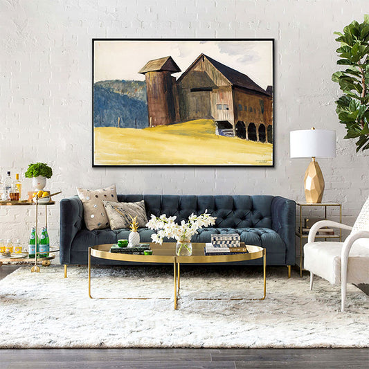 Rustic Style Thatched House Painting Canvas Textured Brown Wall Art for Guest Room Brown Clearhalo 'Art Gallery' 'Canvas Art' 'Country Art Gallery' 'French Country' 'Rustic' Arts' 1690175
