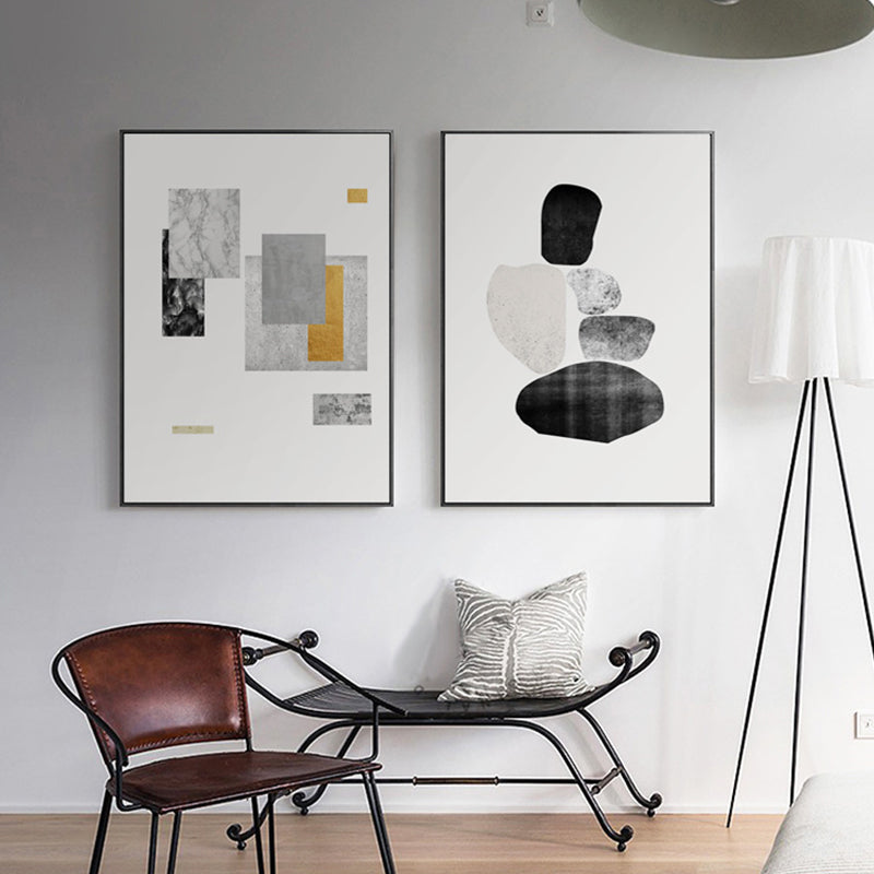 Textured Abstract Geometric Wall Art Nordic Canvas Paint for Dining Room, Multiple Sizes Black Clearhalo 'Arts' 'Canvas Art' 1690209