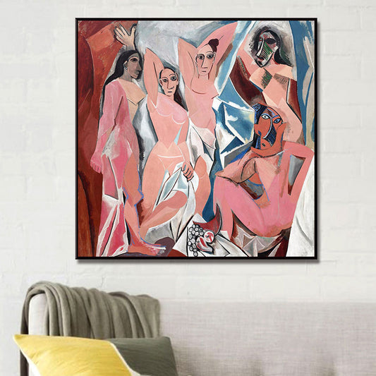 Picasso Avignon Girls Wall Art in Pink Cubism Canvas Print for Living Room Pink Clearhalo 'Art Gallery' 'Canvas Art' 'Traditional' Arts' 1690239