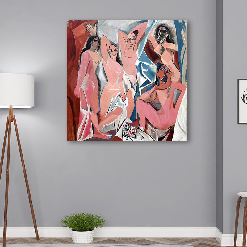 Picasso Avignon Girls Wall Art in Pink Cubism Canvas Print for Living Room Clearhalo 'Art Gallery' 'Canvas Art' 'Traditional' Arts' 1690240