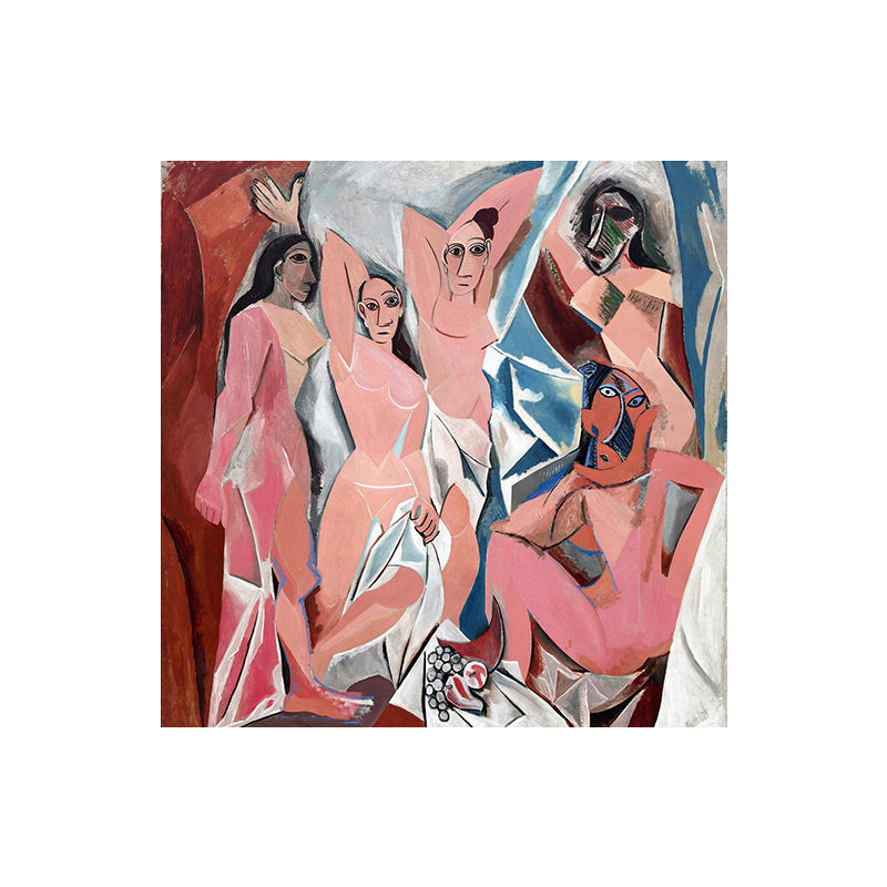 Picasso Avignon Girls Wall Art in Pink Cubism Canvas Print for Living Room Clearhalo 'Art Gallery' 'Canvas Art' 'Traditional' Arts' 1690242