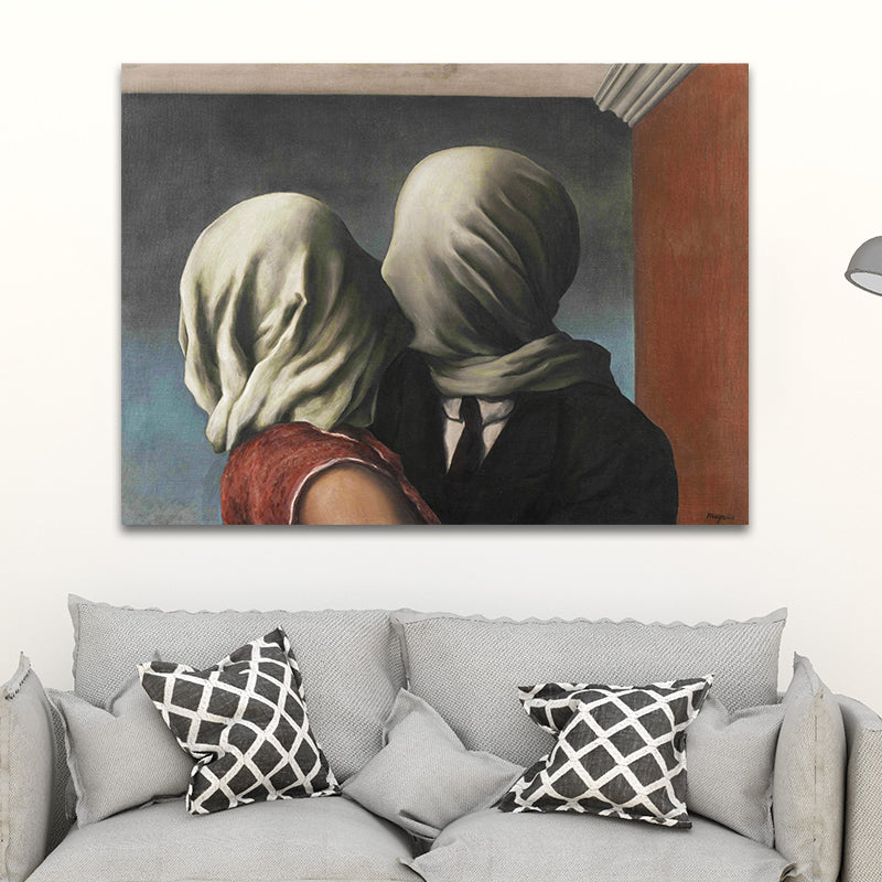 Surrealism Magritte the Lovers Canvas Blue Textured Wall Art Print for Living Room Clearhalo 'Arts' 'Canvas Art' 1690247