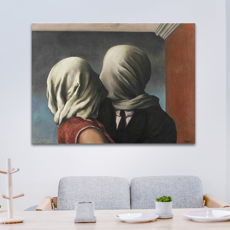 Surrealism Magritte the Lovers Canvas Blue Textured Wall Art Print for Living Room Clearhalo 'Arts' 'Canvas Art' 1690248