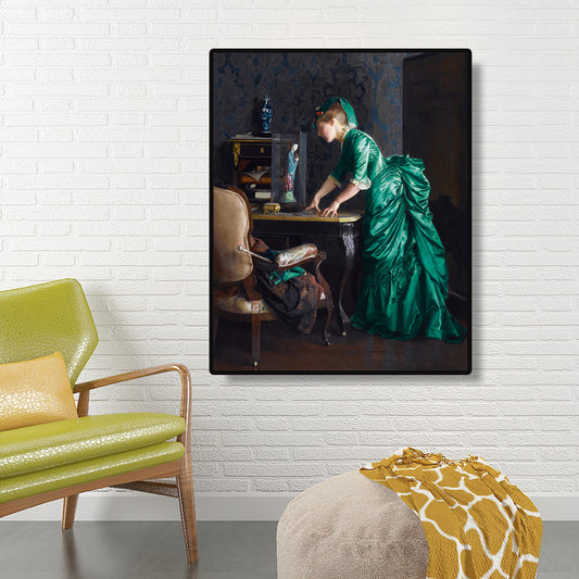 Green Gentlewoman Painting Wall Art Figure Vintage Textured Canvas Print for Room Clearhalo 'Arts' 'Canvas Art' 1690255
