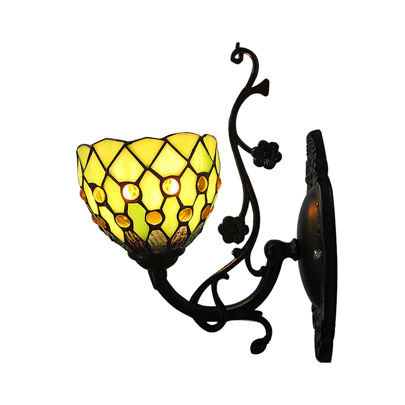 Bowl Wall Mount Light with Bead Decoration 1 Light Stained Glass Mini Wall Lighting Clearhalo 'Industrial' 'Middle century wall lights' 'Tiffany wall lights' 'Tiffany' 'Wall Lamps & Sconces' 'Wall Lights' Lighting' 169026