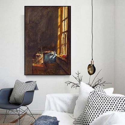 Canvas Textured Wall Decor Vintage Andrew Wyeth Strawberry at the Window Painting Art Print Brown Clearhalo 'Arts' 'Canvas Art' 1690260