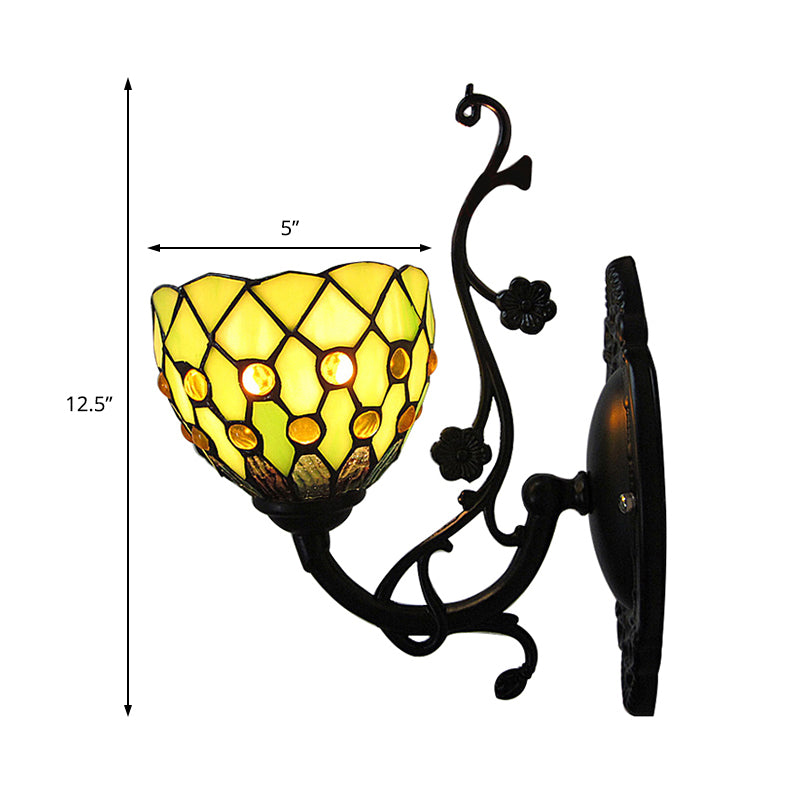 Bowl Wall Mount Light with Bead Decoration 1 Light Stained Glass Mini Wall Lighting Clearhalo 'Industrial' 'Middle century wall lights' 'Tiffany wall lights' 'Tiffany' 'Wall Lamps & Sconces' 'Wall Lights' Lighting' 169027