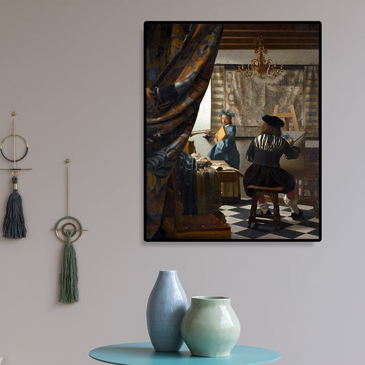 Retro Style Canvas Print Brown Jan Vermeer the Art of Painting Wall Decor for Bedroom Clearhalo 'Arts' 'Canvas Art' 1690283