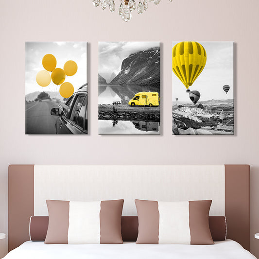 Photo Printed Modern Wall Art with Vehicle and Balloon Landscape in Yellow and Grey Yellow Clearhalo 'Art Gallery' 'Canvas Art' 'Contemporary Art Gallery' 'Modern' Arts' 1690295