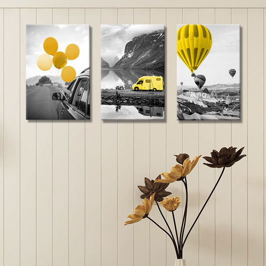 Photo Printed Modern Wall Art with Vehicle and Balloon Landscape in Yellow and Grey Clearhalo 'Art Gallery' 'Canvas Art' 'Contemporary Art Gallery' 'Modern' Arts' 1690296