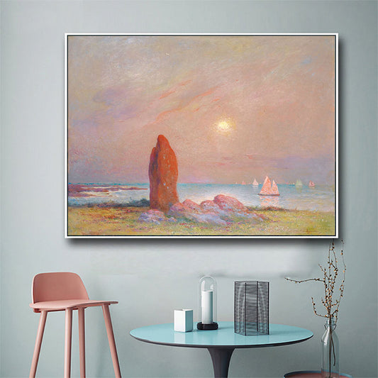 Impressionism Seascape Painting Canvas Pink Textured Wall Art Print for Dining Room Pink Clearhalo 'Art Gallery' 'Canvas Art' 'Country Art Gallery' 'French Country' 'Rustic' Arts' 1690302