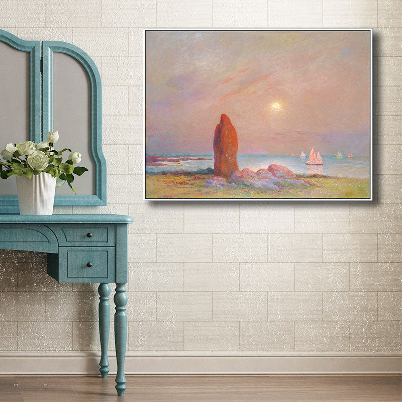 Impressionism Seascape Painting Canvas Pink Textured Wall Art Print for Dining Room Clearhalo 'Art Gallery' 'Canvas Art' 'Country Art Gallery' 'French Country' 'Rustic' Arts' 1690303
