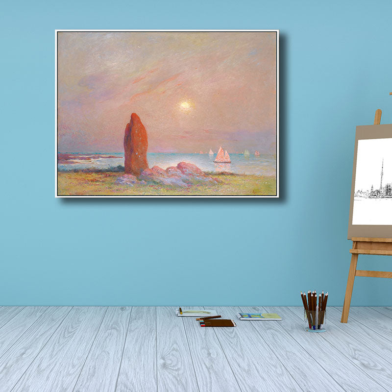 Impressionism Seascape Painting Canvas Pink Textured Wall Art Print for Dining Room Clearhalo 'Art Gallery' 'Canvas Art' 'Country Art Gallery' 'French Country' 'Rustic' Arts' 1690304
