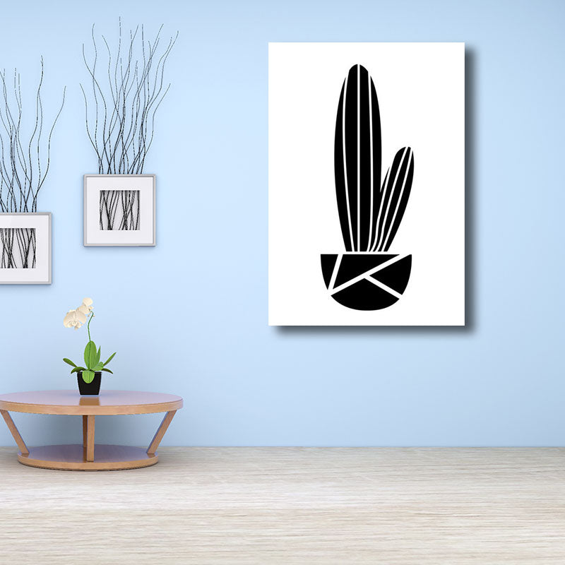 Potted Cactus Paintings Home Decor Nordic Canvas for Sitting Room Wall Art in Black Clearhalo 'Arts' 'Canvas Art' 1690321
