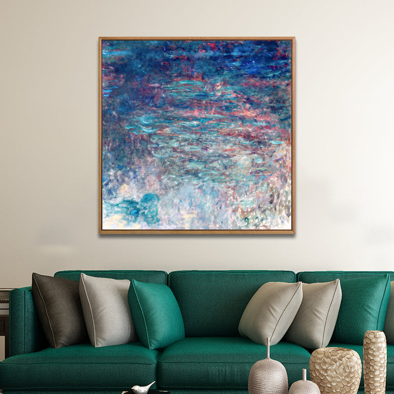Purple Monet Water Lilies Painting Textured Farmhouse Family Room Canvas Wall Art Clearhalo 'Art Gallery' 'Canvas Art' 'Country Art Gallery' 'French Country' 'Rustic' Arts' 1690336