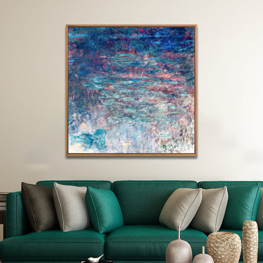 Purple Monet Water Lilies Painting Textured Farmhouse Family Room Canvas Wall Art Clearhalo 'Art Gallery' 'Canvas Art' 'Country Art Gallery' 'French Country' 'Rustic' Arts' 1690336