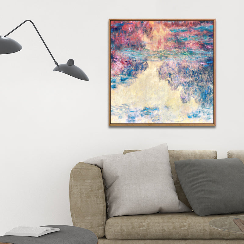 Purple Monet Water Lilies Painting Textured Farmhouse Family Room Canvas Wall Art Purple Design 2 Clearhalo 'Art Gallery' 'Canvas Art' 'Country Art Gallery' 'French Country' 'Rustic' Arts' 1690341