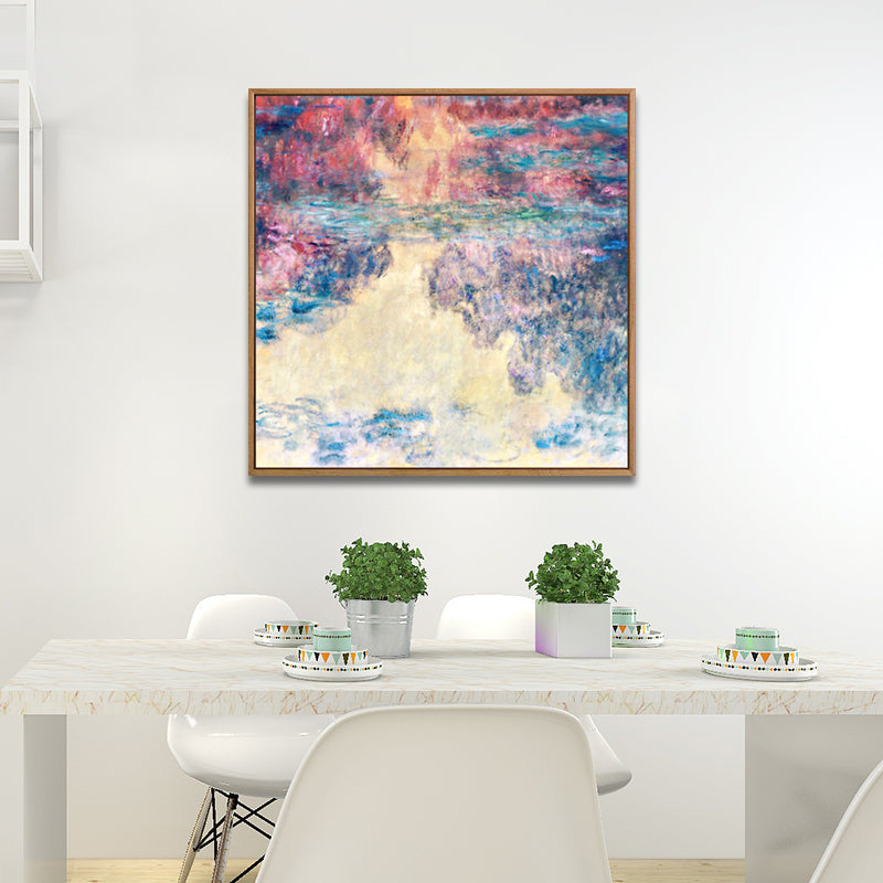 Purple Monet Water Lilies Painting Textured Farmhouse Family Room Canvas Wall Art Clearhalo 'Art Gallery' 'Canvas Art' 'Country Art Gallery' 'French Country' 'Rustic' Arts' 1690343